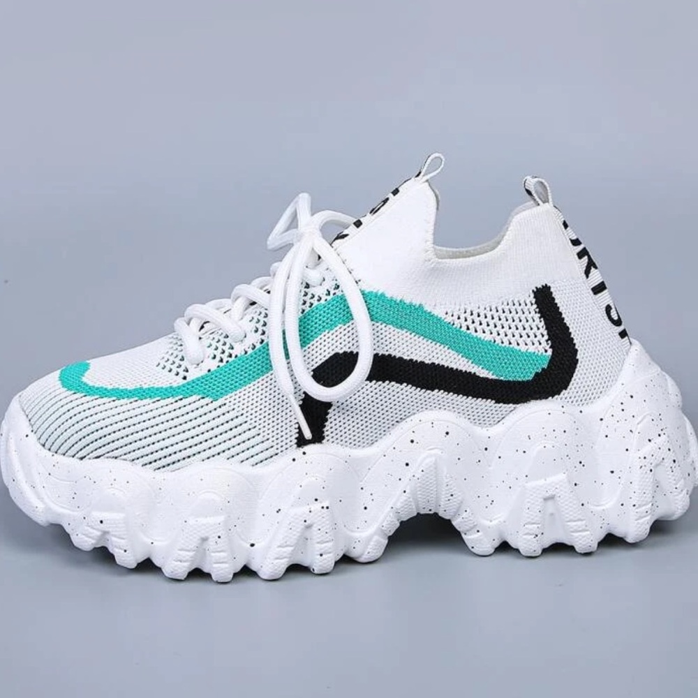 Lace-up Knit Stretchy Fashion Sneakers Platform Bottom Shoes New